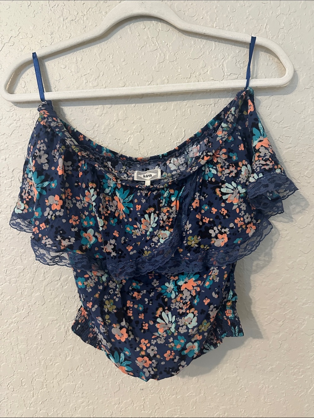 Kirra Navy Floral Off-Shoulder Ruffle Top 8
